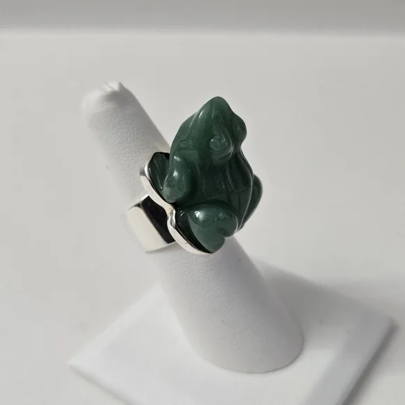 Rare Sajen Sterling Silver 925 Jade Frog Ring - Picture 3 of 12